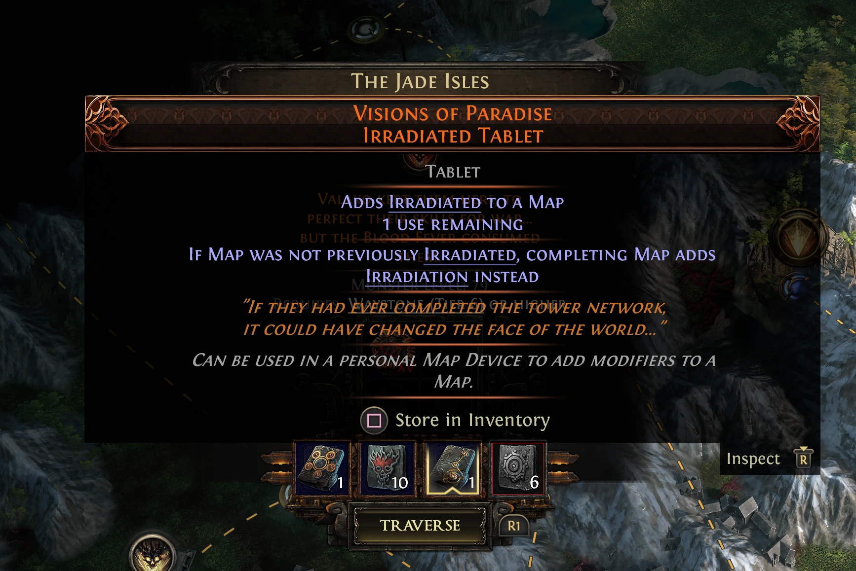 Visions of Paradise tablet tooltip in the map device